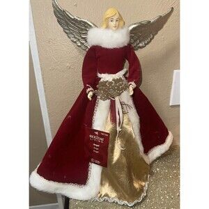 Holiday Living Angel Tree Topper‎ Burgundy Red Gold White Wings Christmas